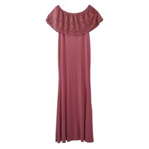 Molliya Rose Pink Lace Overlay Off-Shoulder Maxi Dress Size L, NWT.